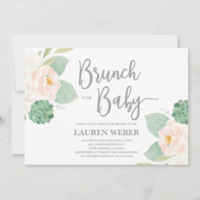 Succulents baby shower brunch fille Invitation (Devant)
