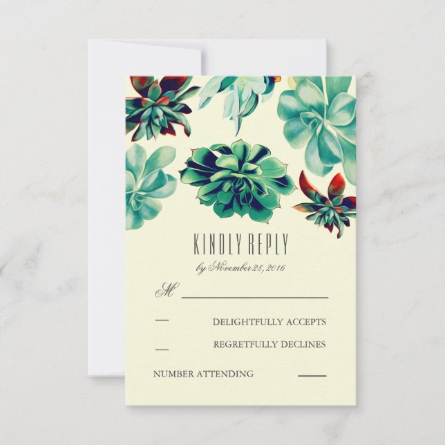 Succulents Bouquet Mariage Turquoise Cartes RSVP (Devant)