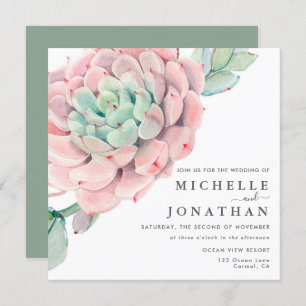 Succulents doux Faire-part de mariage rose vert