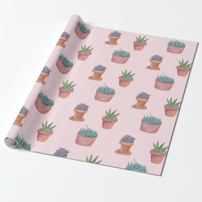 Succulents et cactus sur emballage cadeau arrière  (Déroulé)