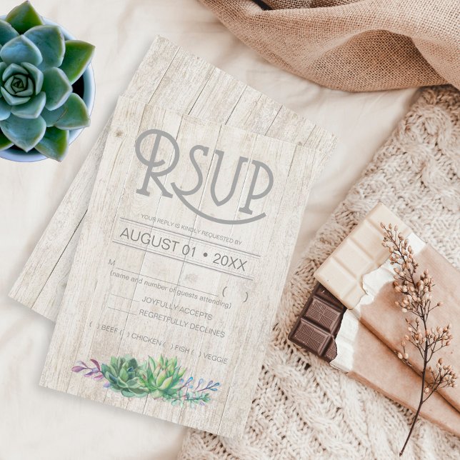 Succulents et mariage rustique en bois RSVP ID515 (Créateur téléchargé)
