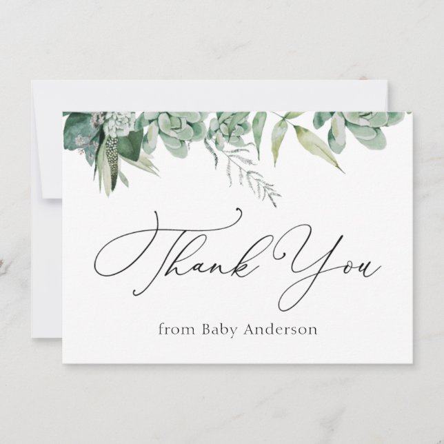 Succulents et Merci de Baby shower Eucalyptus (Devant)
