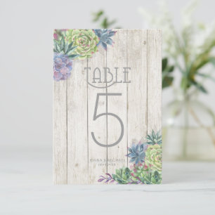 Succulents et numéros de table en bois rustique ID