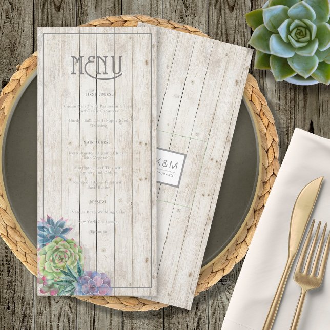 Succulents et Rustic Wood Mariage Menu ID515 (Créateur téléchargé)