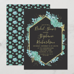 Succulents Gold Frame Bridal Shower Invitation
