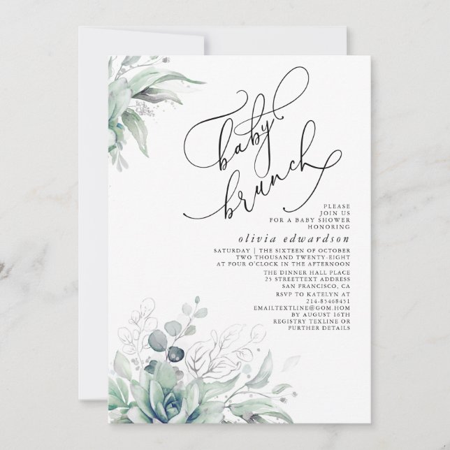 Succulents verdure Brunch Baby shower Invitation (Devant)