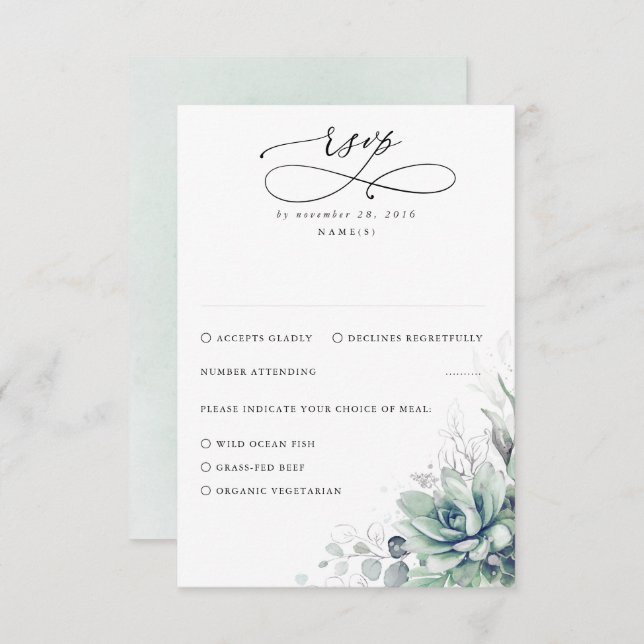 Succulents Verdure et Mariage Argent RSVP (Devant / Derrière)
