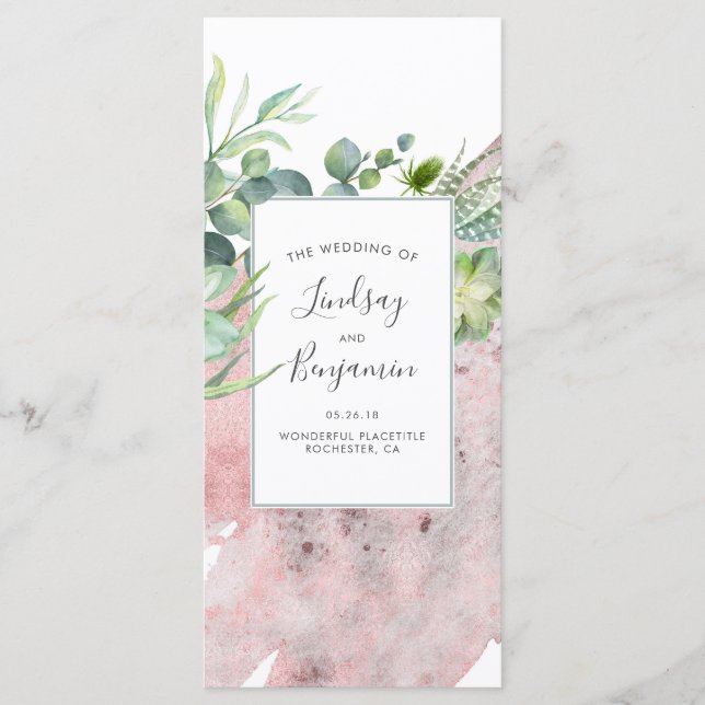 Succulents Verdure Rose Gold Wedding Programmes (Devant)