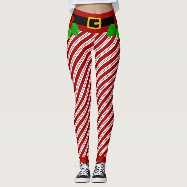 Sucre de canne de Noël rayures Leggings (Devant)