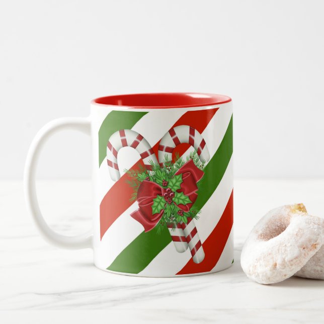 sucre de canne rayé Noël à deux tons café Mug (Avec donut)