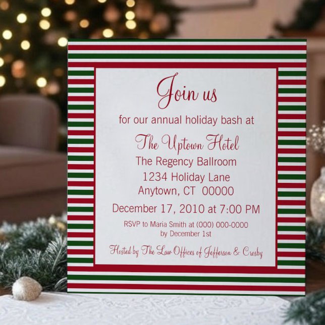 Sucre de canne Striped Holiday Party Invitation (Candy Cane Striped Holiday Party Invitation)