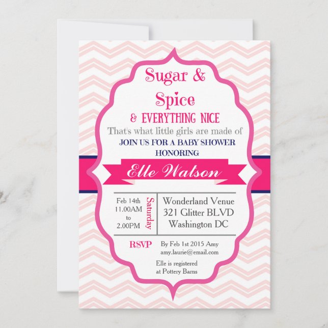 Sucre et épice rose fille bébé douche Invitations (Devant)