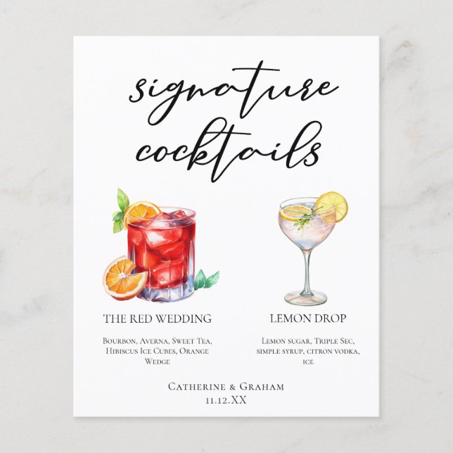 Sucré Signature Cocktails Menu Mariage (Devant)