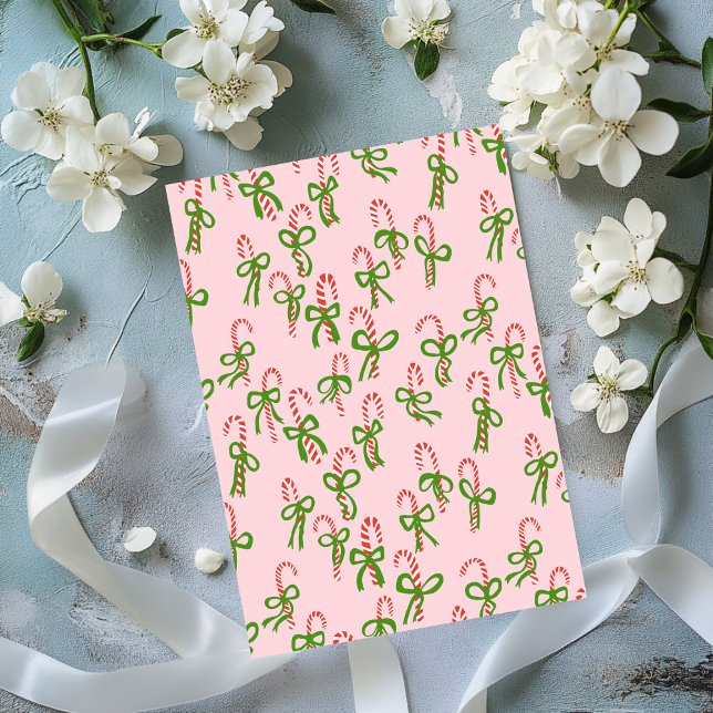 Sucres de canne de Noël de Noël de Noël de Noël (Cute Christmas Candy Canes Pink Bows Xmas Holiday Flat Card
)