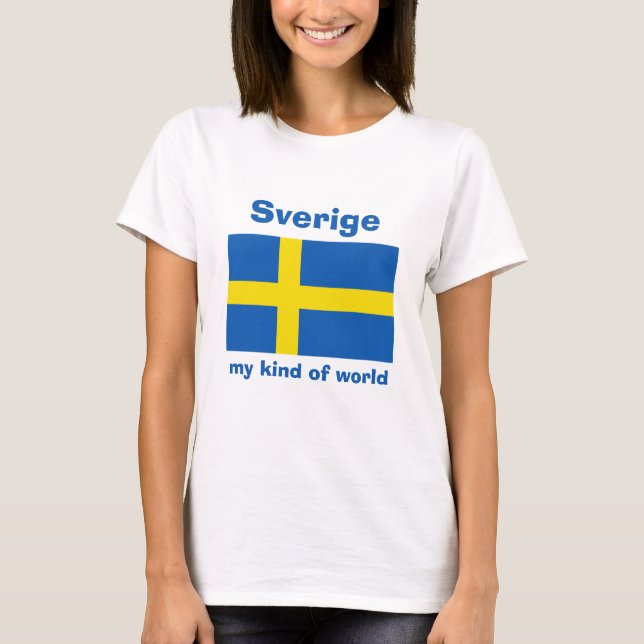Suède Drapeau + Carte + Texte T-Shirt (Devant)