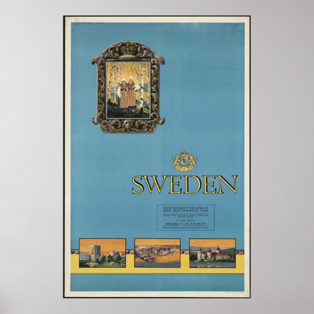 Suède Poster Vintage voyage et Imprimés rétros (Devant)