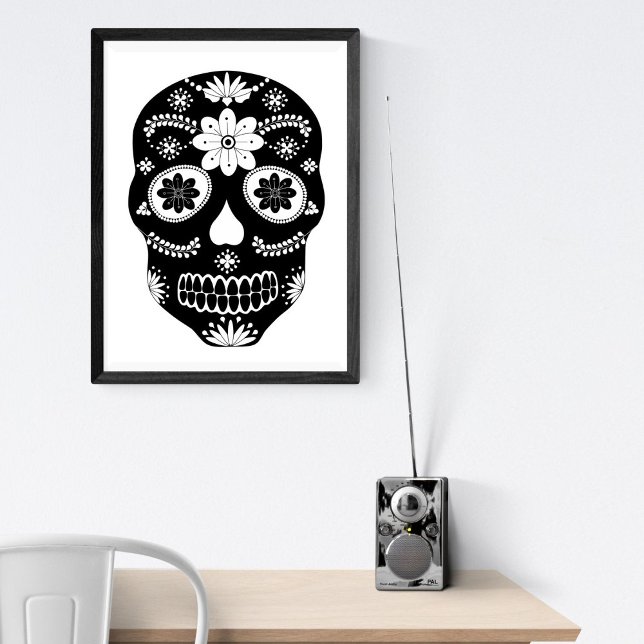Sugar Skull 2 Poster noir et blanc (Créateur téléchargé)