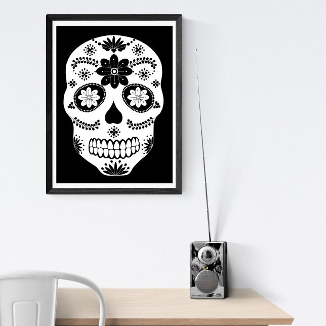 Sugar Skull 2 Poster noir et blanc (Créateur téléchargé)