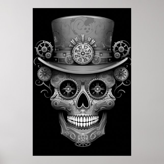 Sugar Skull Black + White Image on a Wall Poster (Devant)