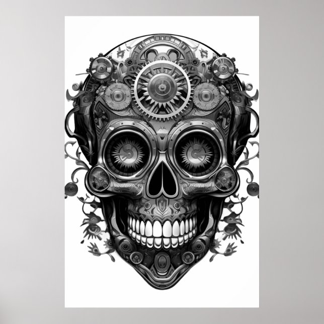 Sugar Skull Black + White Image on a Wall Poster (Devant)
