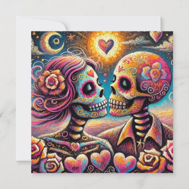 Sugar Skulls Love Impressionistic Valentine Card (Devant)