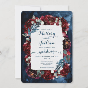 Suite de Faire-part de mariage Navy Burgundy Peony