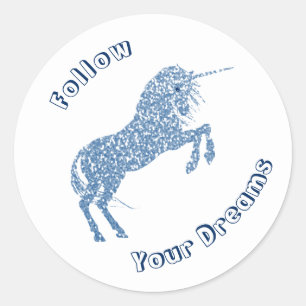 Suivez vos rêves Bleu Magique Unicorne Stickers