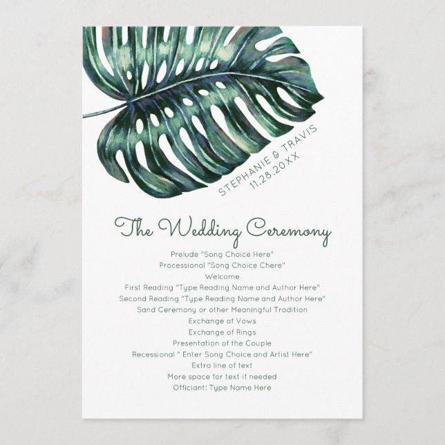 Sujet Monstera Leaf Beach Island Wedding Programme (Devant)