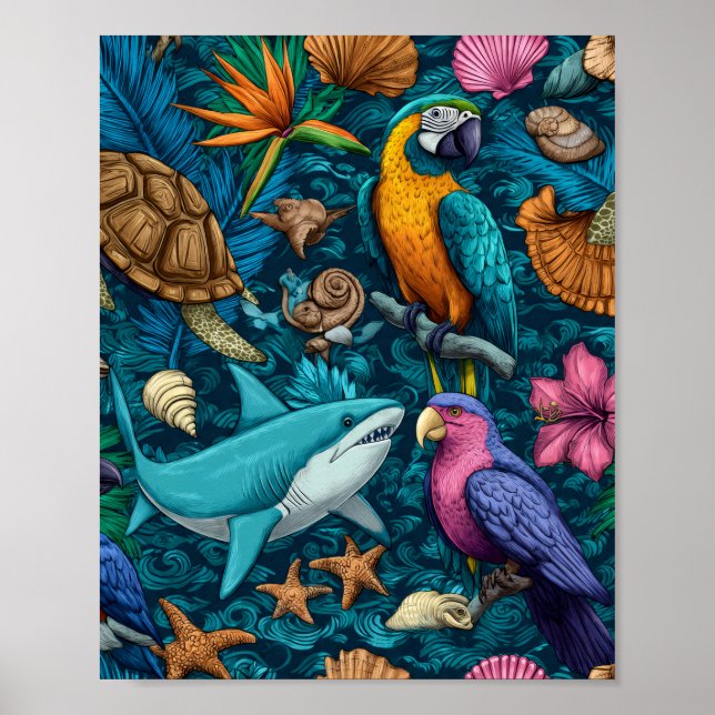 Summer Animals Beach Pattern Poster Gift (Devant)
