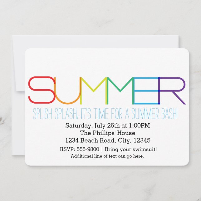 SUMMER Bash Typographie Rainbow Party Invitations (Devant)