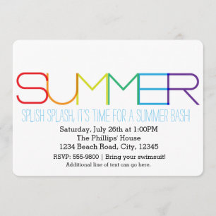 SUMMER Bash Typographie Rainbow Party Invitations