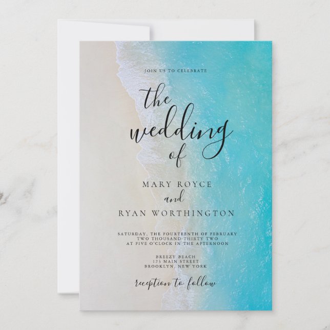 Summer Beach Blue Ocean Beach Mariage Invitations (Devant)