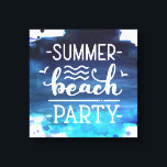 Summer Beach Party | Impression du canevas d'aquar<br><div class="desc">Obtenez votre imprimé de toile spécial avec aquarelle bleu profond pinceau arrière - plan et script décoratif personnalisé "fête de plage d'été"</div>