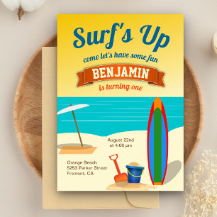 Summer Beach Surfing Anniversaire Fête Invitation