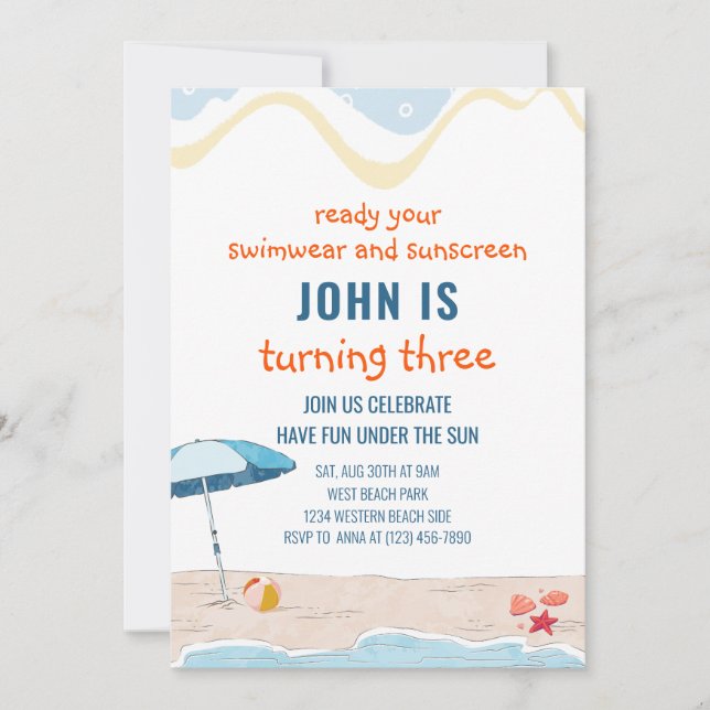 Summer Beach Thème Anniversaire Invitation (Devant)