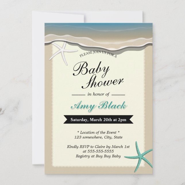 Summer Beach Thème Starfish Baby shower Invitation (Devant)