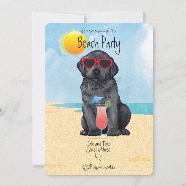 Summer Black Lab Beach Party Invitation (Devant)