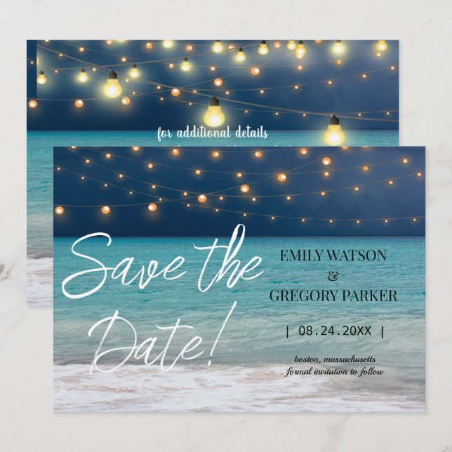 Summer Blue Ocean Beach Mariages Invitations (Devant / Derrière)
