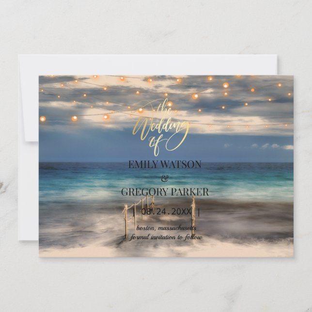 Summer Blue Ocean Beach Mariages Invitations (Devant)