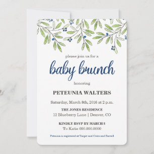 Summer Blueberry Foliage Baby Brunch Invitation