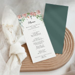 Summer Breeze Floral Calligraphy Diner Menu<br><div class="desc">Cette carte de menu de calligraphie florale à la brise estivale est parfaite pour un mariage rustique. Le design est composé de fleurs roses couleur rose, rousse et violette peintes à la main avec un feuillage vert. Ce menu peut être utilisé pour une réception de mariage, un dîner de répétition,...</div>