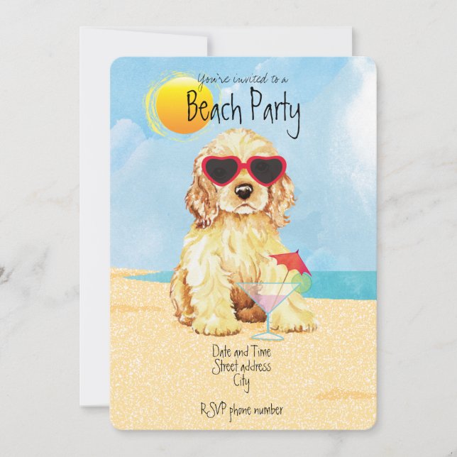 Summer Cocker Spaniel Beach Party Invitation (Devant)