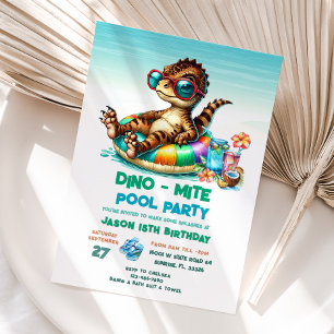 Summer Dino Pool Party Anniversaire Invitation