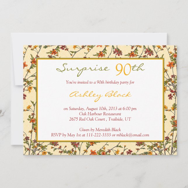 Summer Fall Garden Floral 90th Birthday Invitation (Devant)