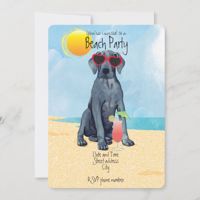 Summer Great Dane Beach Party Invitation (Devant)
