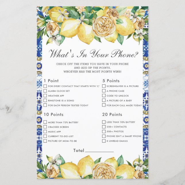 Summer Lemon Floral Baby What's In Your Phone Game (Devant)