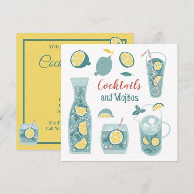 Summer Mojito Cocktail Party Invitation (Devant / Derrière)