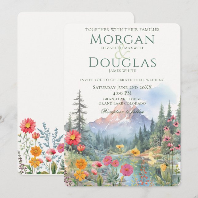 Summer Mountains and Stream Wedding Invitation (Devant / Derrière)