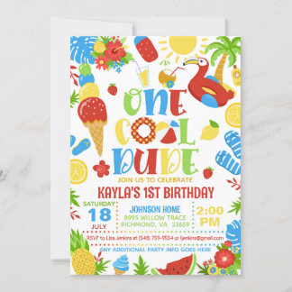 Summer One Cool Dude 1st Birthday Invitation