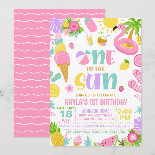 Summer One in the Sun Birthday Party Invitation (Devant / Derrière)